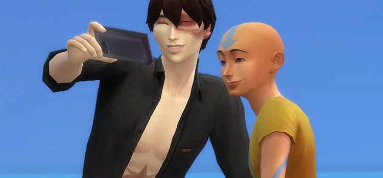 Zuko and Aang posing for selfies / TS4 Avatar Last Airbender CC