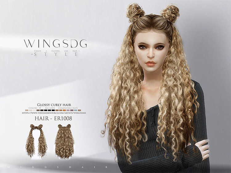 Curly Hair with Double Buns ER1008 / Sims 4 CC