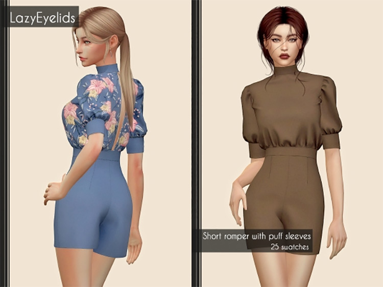 Short Romper with Puff Sleeves / Sims 4 CC