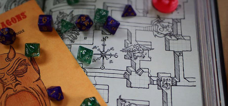 D&D dice and book photograph